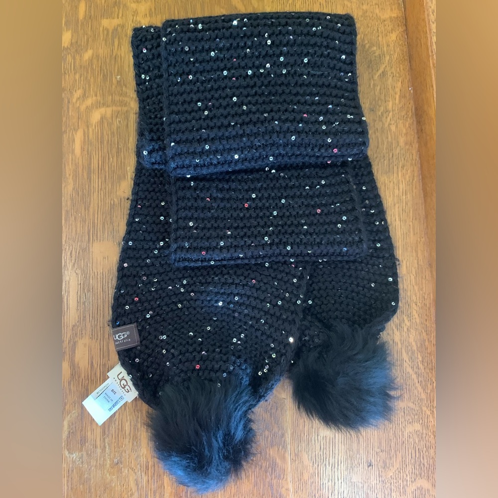 Black UGG scarf with silver sequins